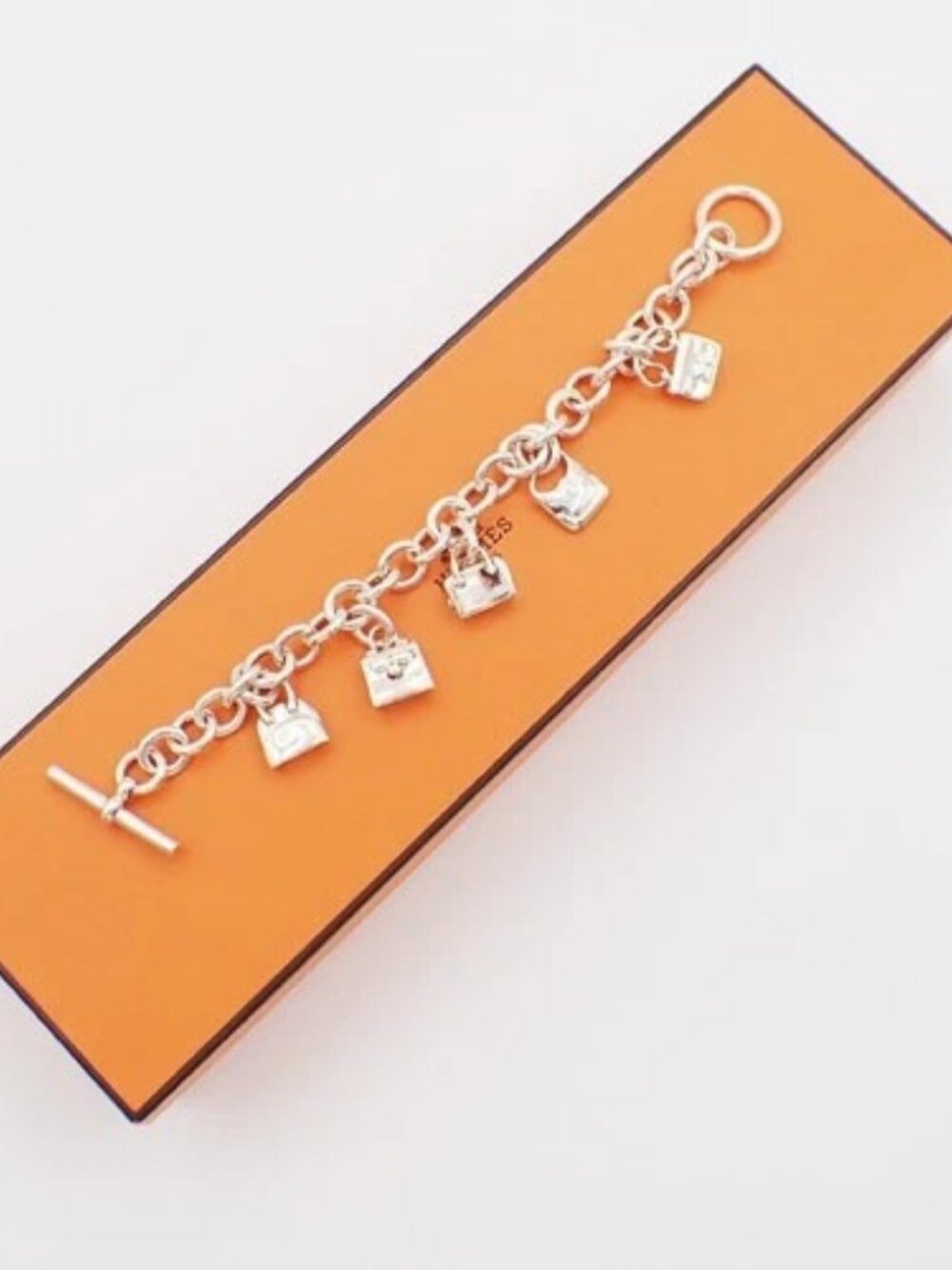 HERMES Logo Amulet 5 Charm Chain Bracelet Bangle Silver 925 France 649LC636 - Picture 2 of 16